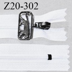 Fermeture zip 20 cm couleur blanc non séparable curseur métal avec logo AIRNESS longueur 20 cm largeur 2.5 cm