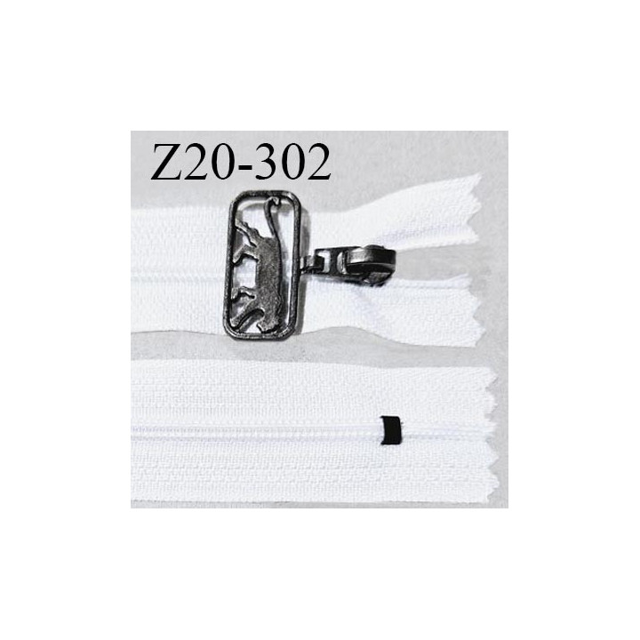 Fermeture zip 20 cm couleur blanc non séparable curseur métal avec logo AIRNESS longueur 20 cm largeur 2.5 cm