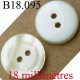 bouton 18 mm couleur blanc brillant et  beige nacre brillant 2  trous diamètre 18 mm