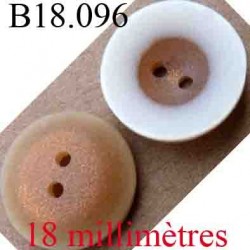 bouton 18 mm couleur blanc opaque et bronze orangé pailletté brillant en forme de coquille 2 trous diamètre 18 mm