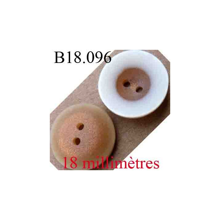 bouton 18 mm couleur blanc opaque et bronze orangé pailletté  brillant en forme de coquille  2  trous diamètre 18 mm