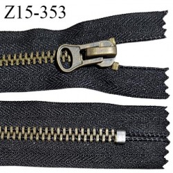 Fermeture zip 15 cm couleur noir non séparable largeur 3.5 cm glissière métal couleur laiton largeur 7 mm