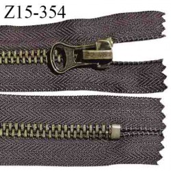 Fermeture zip 15 cm couleur marron non séparable largeur 3.5 cm glissière métal couleur laiton largeur 7 mm
