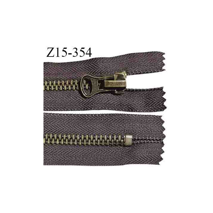 Fermeture zip 15 cm couleur marron non séparable largeur 3.5 cm glissière métal couleur laiton largeur 7 mm