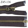 Fermeture zip 43 cm couleur marron séparable largeur 3.5 cm glissière métal couleur laiton largeur 7 mm