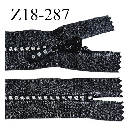 Fermeture zip moulée 18 cm non séparable couleur noir avec strass largeur 3.2 cm zip nylon 18 cm largeur 5 mm prix au mètre