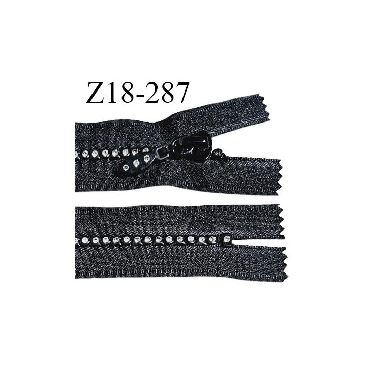 Fermeture zip moulée 18 cm non séparable couleur noir avec strass largeur 3.2 cm zip nylon 18 cm largeur 5 mm prix au mètre