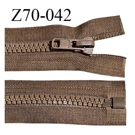 Fermeture zip moulée 70 cm séparable couleur marron longueur 70 cm largeur 4 cm glissière largeur 7 mm prix à l'unité