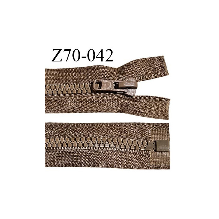 Fermeture zip moulée 70 cm séparable couleur marron longueur 70 cm largeur 4 cm glissière largeur 7 mm prix à l'unité