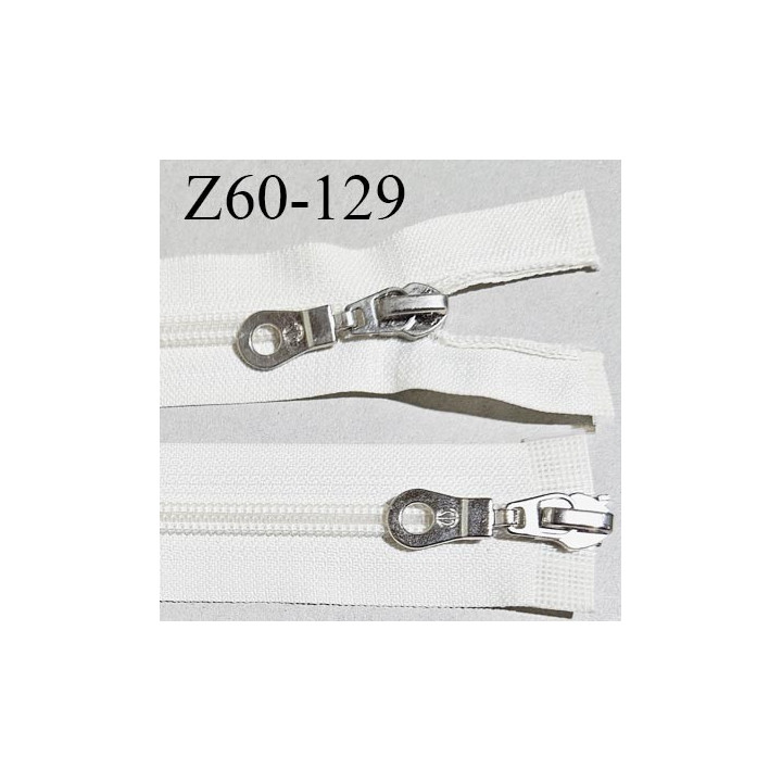 Fermeture zip 60 cm couleur écru double curseur longueur 60 cm largeur 3.2 cm zip moulée largeur 6.5 mm prix à l'unité