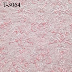Dentelle brodé sur tulle couleur rose très haut de gamme largeur 135 cm prix pour 10 centimètres