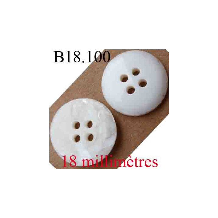 bouton 18 mm couleur blanc brillant et blanc marbré 4 trous diamètre 18 mm