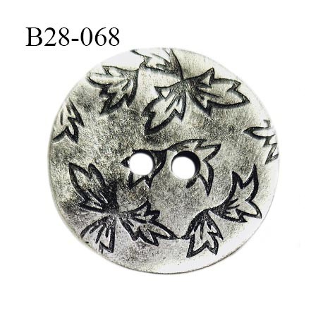 Bouton 28 mm en métal couleur argent vieilli avec motif feuilles 2 trous diamètre 28 mm épaisseur 2 mm prix à la pièce