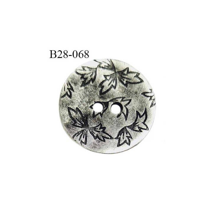 Bouton 28 mm en métal couleur argent vieilli avec motif feuilles 2 trous diamètre 28 mm épaisseur 2 mm prix à la pièce