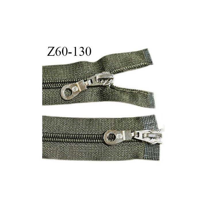 Fermeture zip 60 cm couleur vert kaki double curseur longueur 60 cm largeur 3.2 cm zip moulée largeur 7 mm prix à l'unité