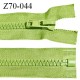 Fermeture zip moulée 70 cm séparable couleur vert pomme longueur 70 cm largeur 4 cm glissière largeur 7 mm prix à l'unité