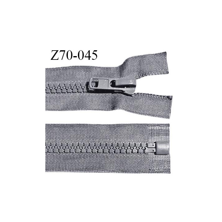 Fermeture zip moulée 70 cm séparable couleur gris longueur 70 cm largeur 4 cm glissière largeur 7 mm prix à l'unité