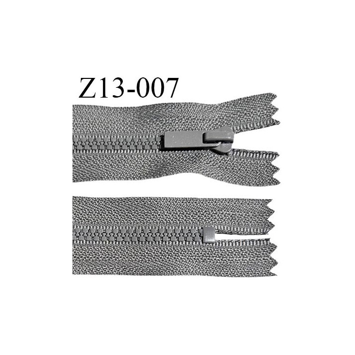 Fermeture zip moulée 13 cm couleur gris non séparable longueur 13 cm largeur 28 mm glissière moulée 4 mm prix à la pièce