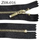 Fermeture zip 8 cm couleur noir non séparable largeur 2.7 cm glissière métal or largeur 4.5 mm longueur 8 cm prix à l'unité