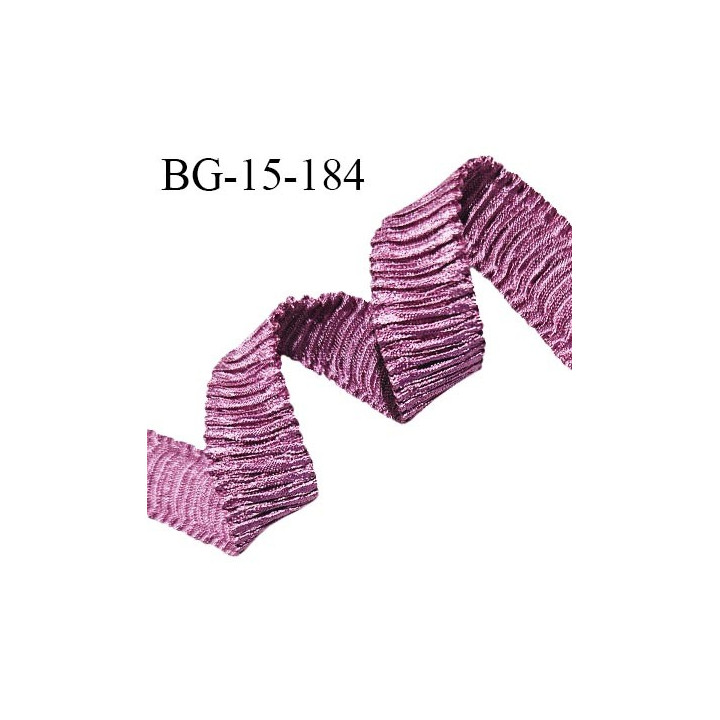 Ruban satin froncé légèrement élastiqué lingerie 15 mm haut de gamme couleur violet clair largeur 15 mm très souple