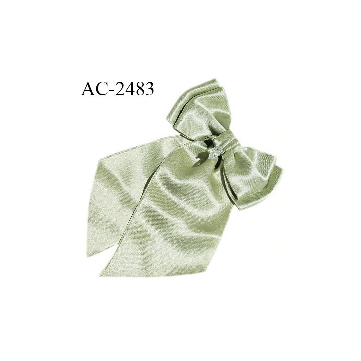 Accessoire décor ornement noeud satin couleur vert kaki clair largeur 10 cm hauteur totale 17 cm