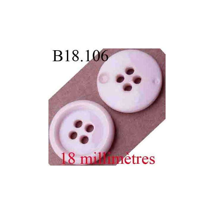 bouton 18 mm couleur rose brillant 4 trous diamètre 18 mm