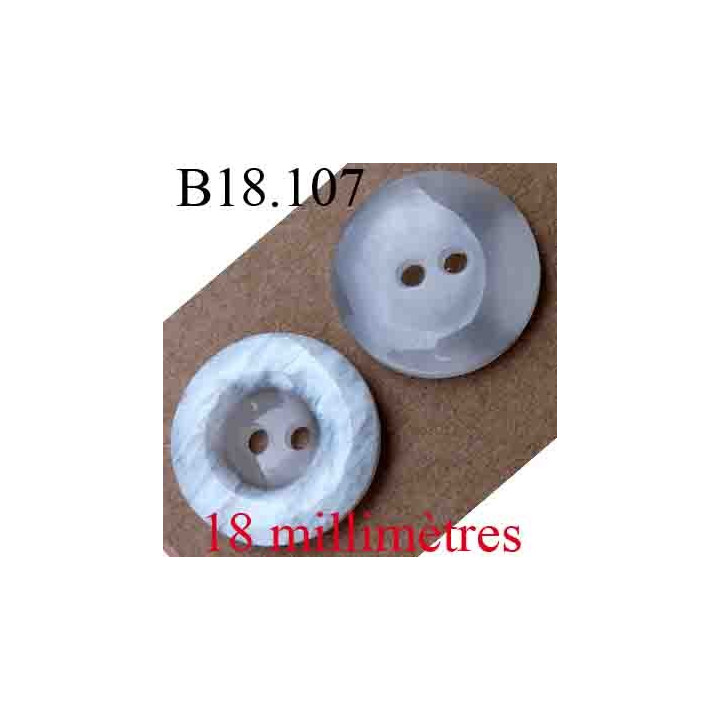bouton 18 mm couleur gris marbré brillant 2 trous diamètre 18 mm