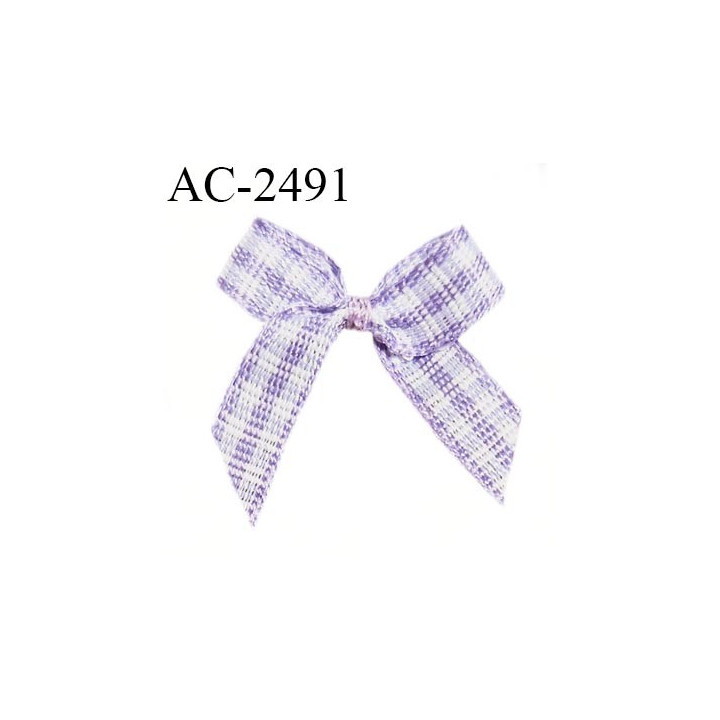 Noeud lingerie 20 mm haut de gamme vichy couleur blanc et lilas largeur 20 mm hauteur 20 mm prix à l'unité