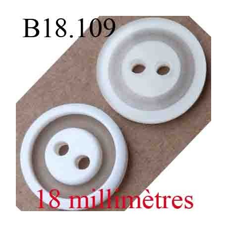 bouton 18 mm couleur blanc et transparent 2 trous diamètre 18 mm