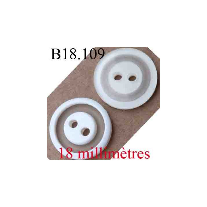 bouton 18 mm couleur blanc et transparent  2 trous diamètre 18 mm