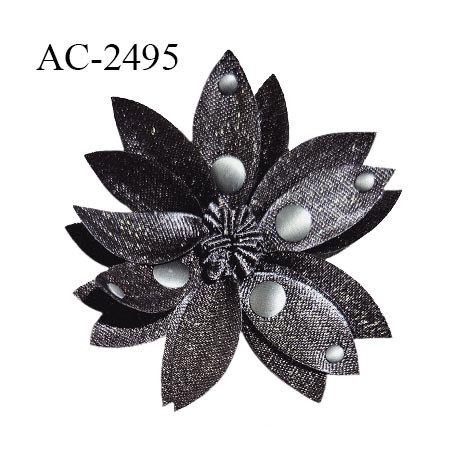 Accessoire décor ornement cocarde couleur anthracite pailleté en forme de fleur avec clou prix à l'unité