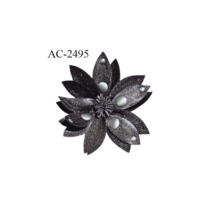 Accessoire décor ornement cocarde couleur anthracite pailleté en forme de fleur avec clou prix à l'unité