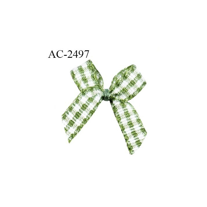Noeud lingerie 20 mm haut de gamme vichy couleur blanc et vert largeur 20 mm hauteur 20 mm prix à l'unité