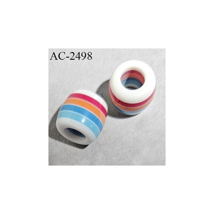 Perle décor couleur bleu orange rose diamètre extérieur 12 mm diamètre intérieur 6 mm hauteur 10 mm prix à l'unité