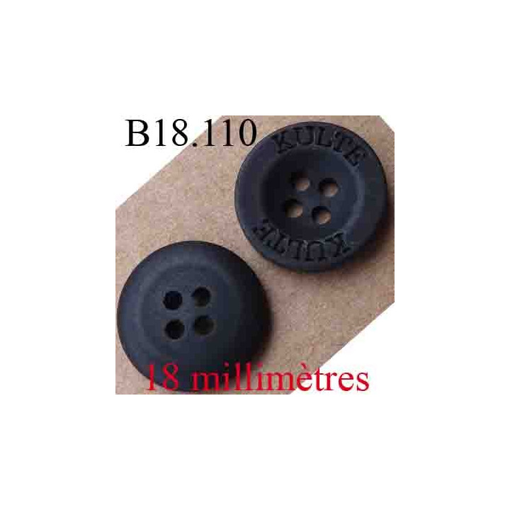 bouton 18 mm couleur noir mat avec inscription KULTE  4 trous diamètre 18 mm