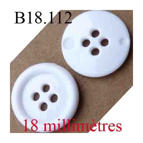 bouton 18 mm couleur blanc brillant 4 trous diamètre 18 mm
