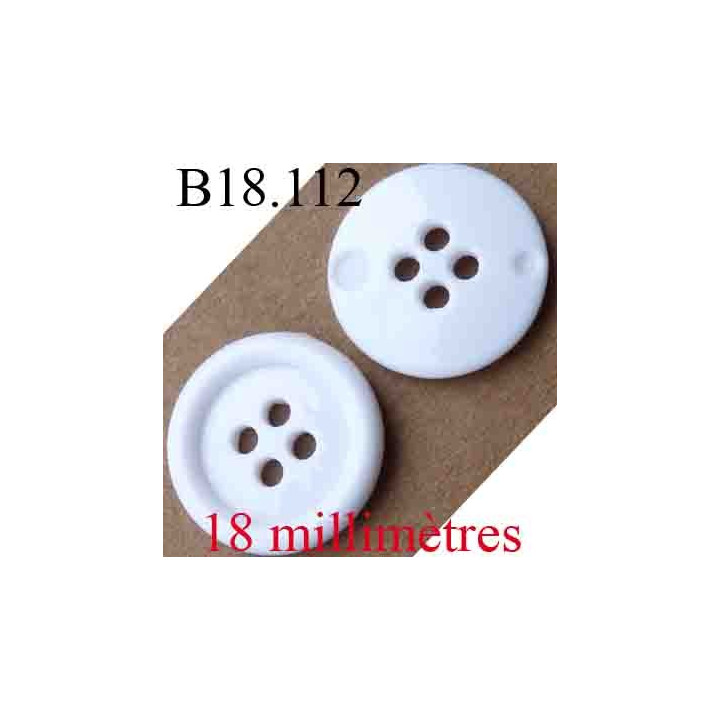 bouton 18 mm couleur blanc brillant 4 trous diamètre 18 mm