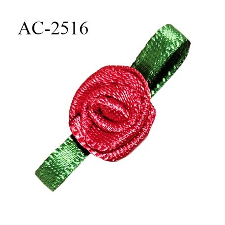 Noeud décor lingerie 25 mm haut de gamme rose rouge avec lien satin vert longueur 25 mm largeur 10 mm prix à l'unité