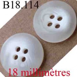 bouton 18 mm couleur blanc mat marbré et transparent opaque 4 trous diamètre 18 mm