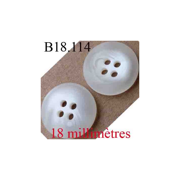 bouton 18 mm couleur blant mat marbré et transparent opaque 4 trous diamètre 18 mm