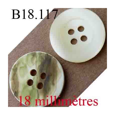 bouton 18 mm couleur vert kaki marbré et blanc cassé beige mat 4 trous diamètre 18 mm