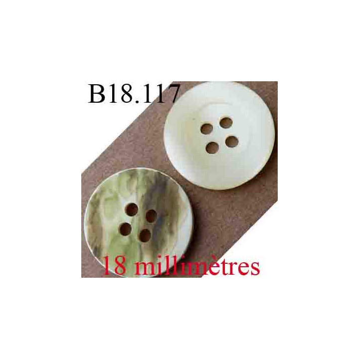 bouton 18 mm couleur vert kaki marbré et blanc cassé beige  mat 4 trous diamètre 18 mm