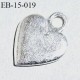 Pendentif décor ornement en métal couleur argent effet ancien forme coeur largeur 15 mm hauteur 19 mm avec passage de 3 mm