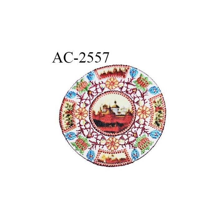 Décor ornement textile écusson 60 mm haut de gamme broderie ronde à motifs et paysage diamètre 60 mm prix à l'unité