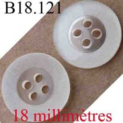 bouton 18 mm couleur blanc cassé opaque et transparent 4 trous diamètre 18 mm