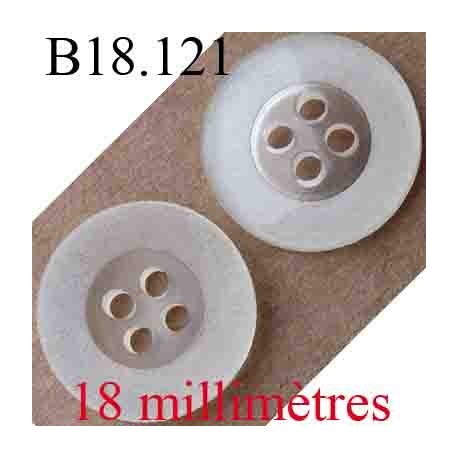 bouton 18 mm couleur blanc cassé opaque et transparent 4 trous diamètre 18 mm