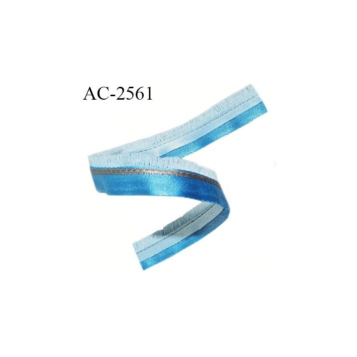 Décor ornement galon satin à franges couleur bleu turquoise longueur 22 cm largeur 10 mm prix à l'unité