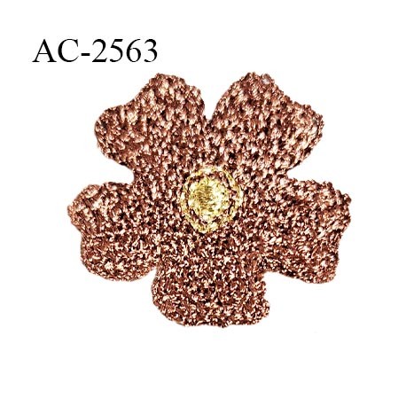 Décor lingerie et autres 25 mm haut de gamme fleur brodée marron cuivré avec centre doré longueur 25 mm prix à l'unité