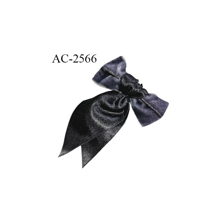 Accessoire décor ornement noeud velours gros avec pans satin noir largeur 7 cm hauteur totale 10 cm prix à l'unité