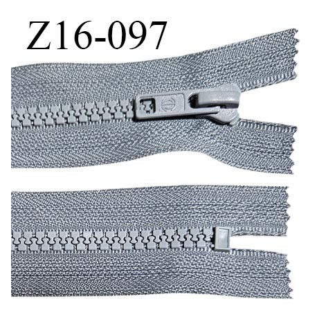 Fermeture zip moulée 16 cm séparable couleur gris largeur 3 cm zip nylon 16 cm largeur 6 mm prix au mètre